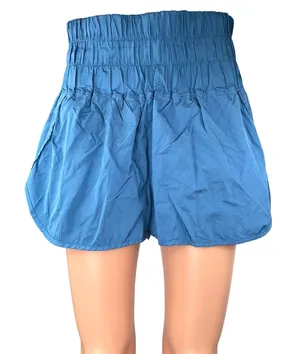 Free People FP Movement The Way Home Blue High Waist Smocked Athletic Shorts M thumbnail 1