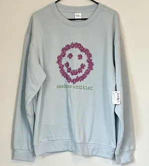 NWT Designs Untitled Sweatshirt Blue Pink Flower Smiley Face - Size XL thumbnail 1