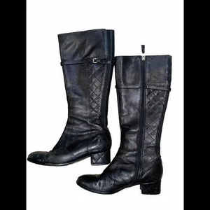 L.K.‎ BENNETT Black Leather Skinny Buckle Knee high Tall Quilted Riding Boots 38 thumbnail 2