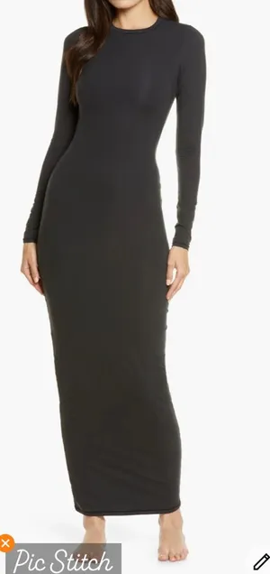 Skims Fits Everybody Long Sleeve Crewneck Dress Black thumbnail 1