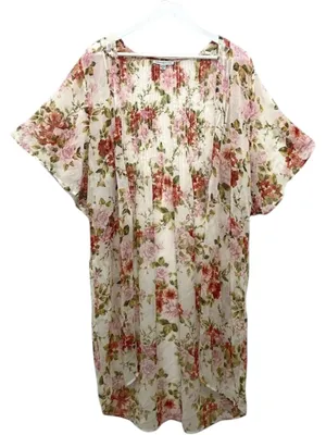 American Eagle Ivory Floral Kimono Duster M Boho Cottagecore Flutter Sleeve thumbnail 1