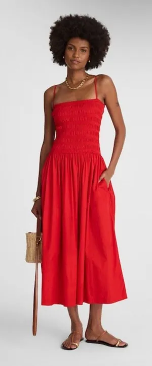 NWT Madewell Poplin Smocked Maxi Dress in Festival Red - Size: Large thumbnail 1