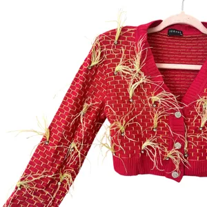 IORANE Feathered‎ Cropped Cardigan Pink Small thumbnail 3