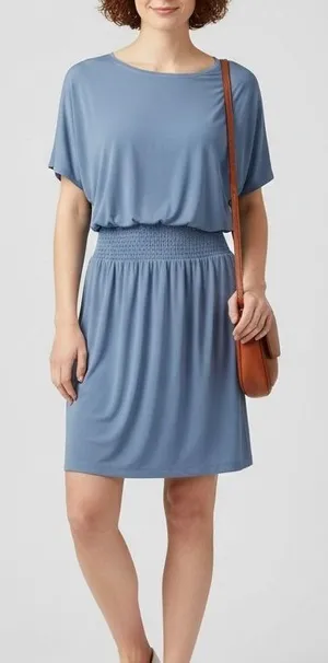 White House Black Market Light Blue Smocked Waist Dress‎ Small Cap Sleeves Midi thumbnail 1