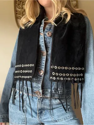 Black Suede Eyelet Fringe Scarf thumbnail 4