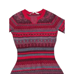Athleta Womens Red‎ Fair Isle Sweater Dress Long Sleeve Cotton Blend Cabin Small thumbnail 13