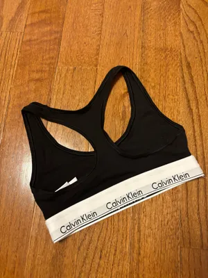 Calvin Klein Modern Cotton Unlined racer back Bralette logo band thumbnail 4