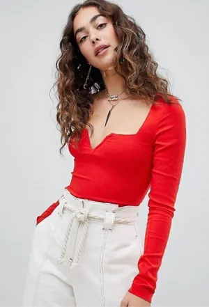Free People Intimately‎ Free Zoe V-Wire Bodysuit Red Small thumbnail 1