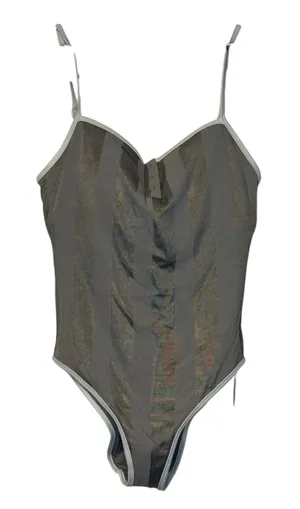Aerie Women's Swimsuit One Piece Low Back Stripe Padded Stretch Beige Medium NWT thumbnail 1