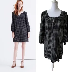 Madewell Signal Tunic Shift Dress Hayden Black White Windowpane Plaid Cotton M thumbnail 2