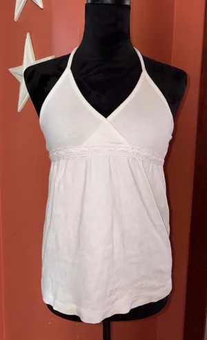 Moda International White Halter Empire Waist Women’s Tank Top thumbnail 1