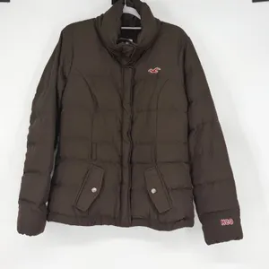 Hollister Brown 50% Down Puffer Jacket Coat‎ HCO Logo Full Zip L Y2K thumbnail 1