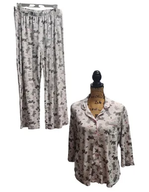 Karen Neuberger Women's Pajama Set Dog Print Sleepwear Top Pants L‎ thumbnail 1