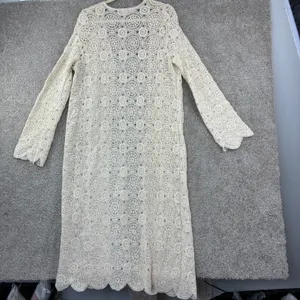 Miss Me Women's S Ivory Crochet Lace Long Duster Cardigan Cottagecore Etherreal thumbnail 4