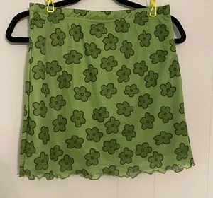 Y2K Floral Mesh Overlay Bodycon Mini Skirt Lettuce‎ Trim Green Size Medium thumbnail 1