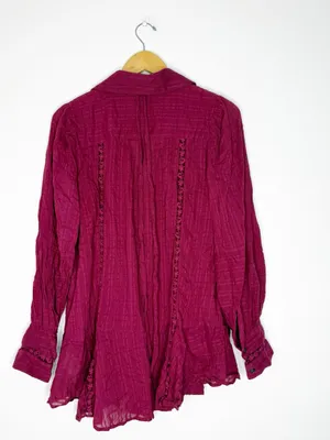 Free People Mikaela Tunic Magenta Belted Button Up Blouse Size Small thumbnail 6