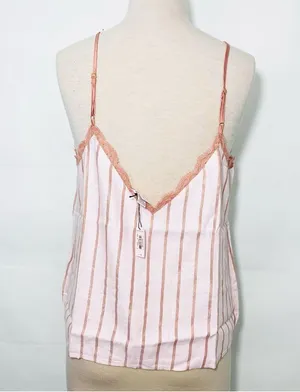 NWT Victoria’s Secret Striped Metallic Pink Flannel Lace V-Neck Cami tank thumbnail 4
