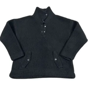 J Crew Womens Small Snap Collar Sherpa Black Sweatshirt Polartec Fleece Pockets thumbnail 1