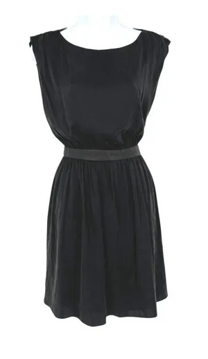 Alice + Olivia Black Silk Dress Cutout Back Leather Trim Mini Size Small Luxury thumbnail 1