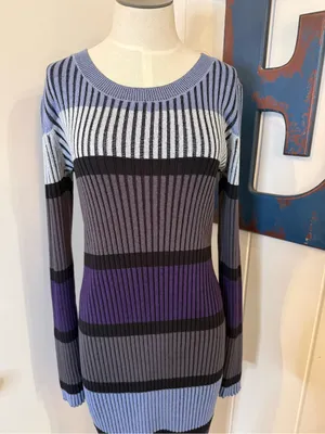 White House Black Market Striped Ribbed Long Sleeve Dress Sz M NWT thumbnail 2