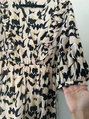 MELLODAY Black Cream Abstract Botanical Maxi Dress Large Resort Vacation Coastal Modest thumbnail 5