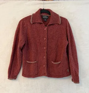 Woolrich Cardigan Sweater Womens Medium Red Wool Blend Button Front Collared thumbnail 1