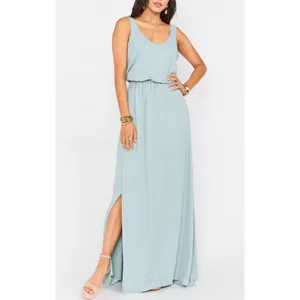 Show Me Your Mumu SMYMM Sz‎ L Kendall Maxi Dress Silver Sage Crisp Slit Flowy thumbnail 2