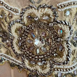 Handmade India Beaded Mesh Tunic Dress Champagne Gold Silver Embellished L/XL *Runs Small thumbnail 10