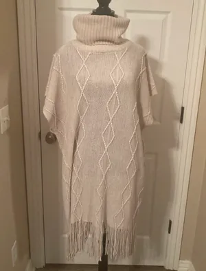Time And Tru Beige fall cable knit poncho vest thumbnail 3