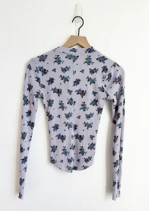 Free People One of the Girls Floral Henley XS Purple Blue thumbnail 4