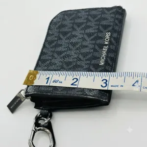 Michael Kors Black MK Signature Zip Card Holder Keychain Wallet thumbnail 6