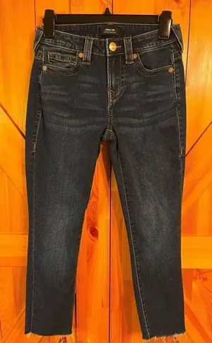 True Religion Jennie Curvy Mid Rise Super Skinny Cropped Jeans Dark Wash Size 25 thumbnail 1