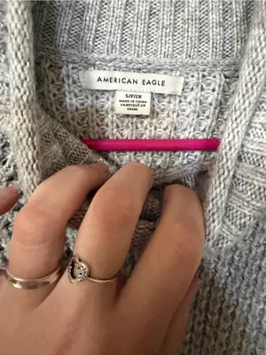 American Eagle Outfitters Light Gray Waffle Turtleneck Sweater thumbnail 2