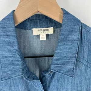 Umgee Blue Chambray Denim Button Front Shirt Dress‎ Long Roll Tab Sleeve Casual thumbnail 2