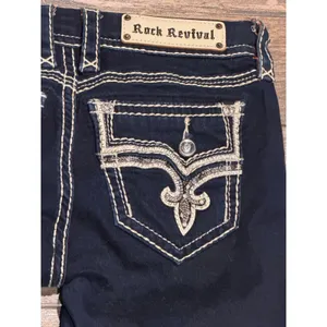 Rock Revival Janelle Bootcut‎ Jeans Dark Wash Low Rise Flap Pockets Bling SZ 28 thumbnail 11