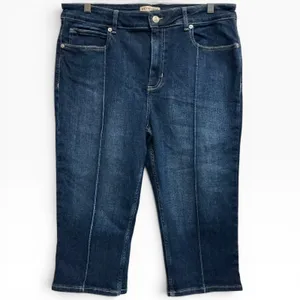 We The Free Current Free People Dusk to Dawn Mid Rise Blue Capri Jeans Stretchy 33 XL thumbnail 4