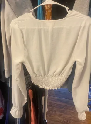 Altar'd State White Smocked-Hem Long Sleeve Top - Women by size small thumbnail 1