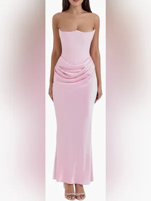 NEW HOUSE OF CB Persephone Strapless Corset Satin & Stretch Crepe pink Gown XS thumbnail 2