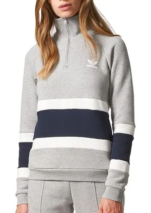 Adidas Originals Sudadera Trefoil Color Block Gray Black Half Zip Pullover XS thumbnail 1