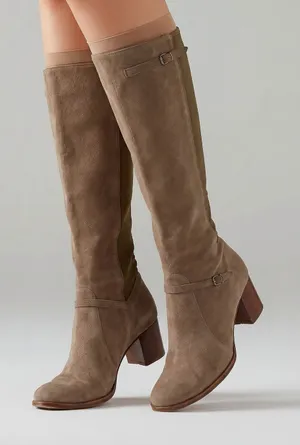 Timberland Knee-High Taupe leather gray tanish Block Heel Boots sz 8.5 thumbnail 1