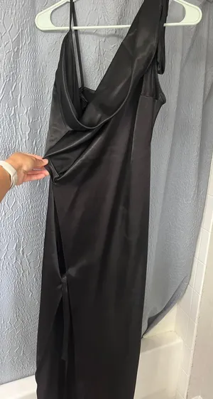 Arden Bridal Black Satin Long Wrap Dress thumbnail 2