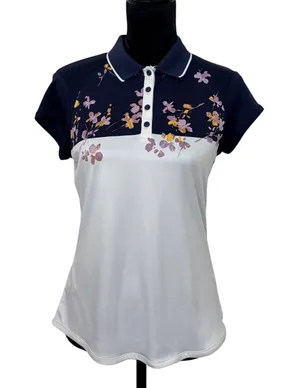 PGA Tour Womens M Golf Polo Shirt Navy White Floral Classic Preppy Tennis Sporty thumbnail 1