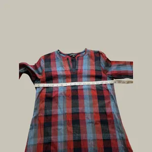 Brooks Brothers Womens Red Blue Plaid Cotton 3/4 Sleeve V-Neck Tunic Top Size 4 thumbnail 6