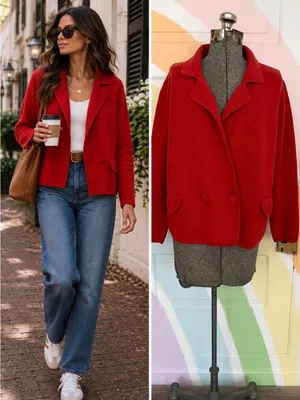 CAbi Coronation Cardigan Knit Jacket Cardinal Red 100% Cotton Blazer Sz S 💚🎀 thumbnail 2