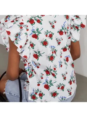 See By Chloe White Dita Floral Ruffle Tie-Neck Blouse thumbnail 2
