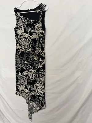 Mary L Couture Women Black Ivory Floral Asymmetric Hem Midi Dress Sz 10(A853) thumbnail 2