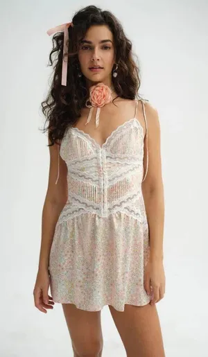 For Love & Lemons Farrah Slip Dress Pink Floral thumbnail 1