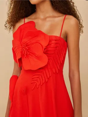 Farm Rio Red Garden Linen Blend Cocktail Midi Dress Size XS thumbnail 2