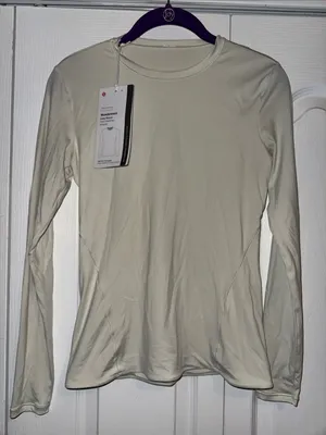 lululemon athletica Wundermost Long Sleeve Tight Fit Crew Top in Bone thumbnail 1