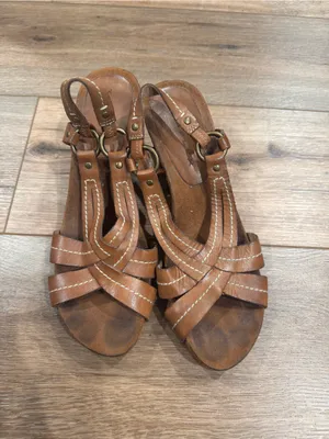 TRUFLEX Cognac Brown Leather Strappy Boho Gladiator Wedge Sandals | Size 9 thumbnail 2